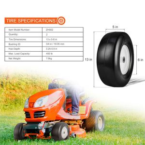 Lot de 2 pneus de tondeuse à gazon sans chambre à air 13x5-6 pouces, jantes anti-crevaison en PU 3.25-5.9, pneus de tracteur centraux en PU anti-crevaison, ensemble de roues pour tondeuse - Product Image 4