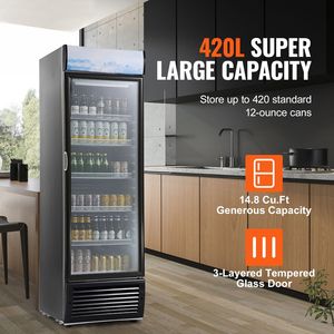 Refrigerador Comercial para Bebidas de 14.8 Pies Cúbicos/420L, Refrigerador con Puerta de Vidrio, Congelador y Refrigerador - Product Image 2