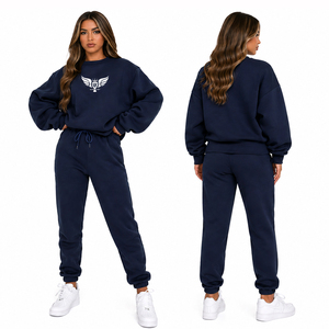 Ensemble de survêtement violet surdimensionné pour femmes, ensemble sweat-shirt et jogging personnalisé avec logo, ensemble de sportswear décontracté en molleton deux pièces - Product Image 5