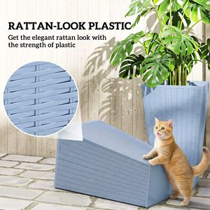 Set di 3 Vasi Alti Grigio Chiaro da 24 Pollici con Decorazione in Rattan Smaltato e Fori di Drenaggio per Piante da Esterno - Product Image 6
