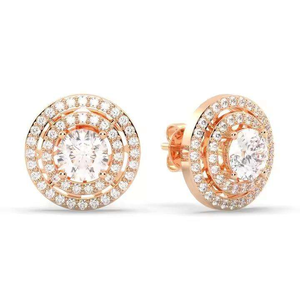 Pendientes de Moissanita Redondos con Halo, Oro Rosa, Doble Círculo, Pavé, Pendientes de Lujo Brillantes, Regalo de Joyería - Product Image 4