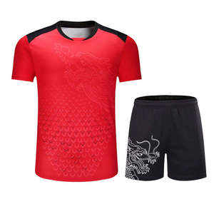 Ensemble T-shirt à manches courtes et short noir pour homme, imprimé dragon rouge, respirant, col rond, vêtements de sport - Product Image 1