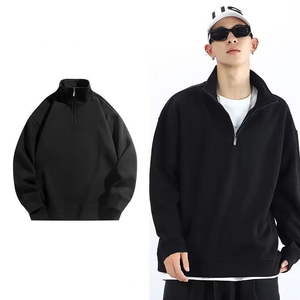 OEM <b>Men</b>`<b>s</b> Streetwear Oversized <b>Half</b> <b>Zip</b> <b>Sweatshirt</b> Solid Grey Stand Collar 100% Cotton Custom Logo Pullover Top Summer Wear - Product Image 4