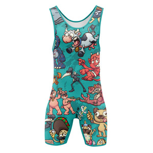 Combinaison de lutte une pièce pour garçons, imprimé dessin animé, sublimation, coupe classique, polyester extensible, vêtements d'arts martiaux - Product Image 1