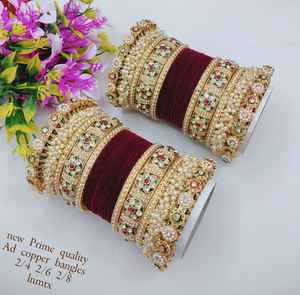 PADMAWATI Ensemble de bracelets de luxe en tungstène plaqué or multicolores de haute qualité pour mariages indiens, fiançailles, fêtes et anniversaires - Product Image 1