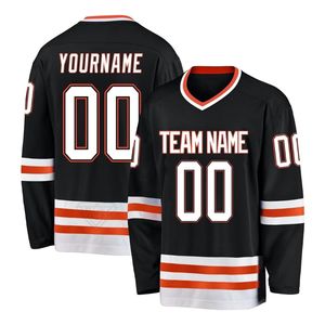 Camiseta Profesional de Hockey sobre Hielo Negra y Naranja, Ligera, Transpirable, de Manga Larga, Uniforme Deportivo para Equipos - Product Image 1