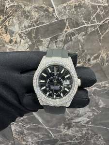 Montre mécanique Moissanite Iced Out avec cadran rond, bracelet de 20 mm, boîtier en acier inoxydable et bracelet en silicone pour homme - Product Image 5