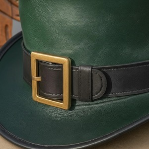 Sombrero de Copa Verde de Cuero con Cinturón Negro y Hebilla de Latón, Estilo Steampunk Vintage, para Disfraces de Fiesta para Adultos - Product Image 4
