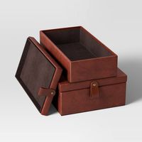 Boîte de rangement de bureau en cuir moderne avec compartiments pour fournitures de bureau, télécommandes et articles essentiels quotidiens
