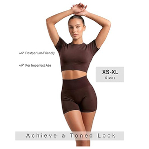 Women Seamless Yoga Set Gym Fitness Wear <b>Crop</b> <b>Top</b> & High Waist Shorts Activewear Workout Set - Product Image 6