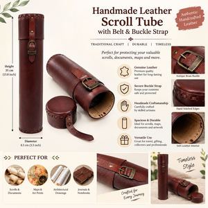 Porte-documents cylindrique en cuir fait main Conifer avec boucle de ceinture, pour cartes, œuvres d'art, rangement de voyage, modèle 5r5688 - Product Image 6