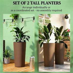 Ensemble de 2 pots de fleurs en plastique brun pour l'extérieur, design gain de place pour une présentation pratique des plantes - Product Image 2