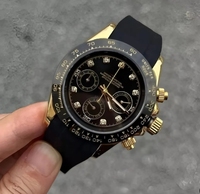 Reloj Daytonaa Panda S con Logotipo para Movimiento Vk63, Esfera Analógica, Cristal de Zafiro, Resistente al Agua, Correa de Cuero y Acero Inoxidable