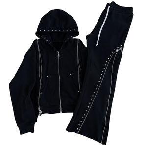 Ensemble sweat à capuche et pantalon de survêtement streetwear personnalisé, brodé, délavé à l'acide, imprimé DTG, effet vieilli, pour homme - Product Image 1