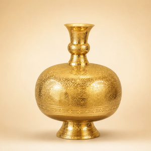Jarrón de latón acanalado con acabado dorado, decorado con motivos botánicos en relieve y hortensias blancas, disponible a precio de mayorista. - Product Image 2