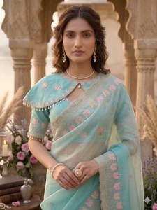 Sari en satin doux Fendy avec bordure richement travaillée, sari de créateur pour les fêtes avec détails brodés, sari en satin pour les soirées - Product Image 4