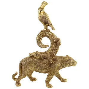 Figurines d'animaux en laiton plaqué or, ours, crocodile, toucan, sculpture décorative pour la maison - Product Image 4