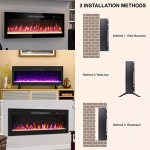 Chimenea eléctrica de vidrio templado ultrafino de 42 pulgadas, remoto montado en la pared, llama multicolor, calentador de luz LED empotrado en la parte delantera - Product Image 4
