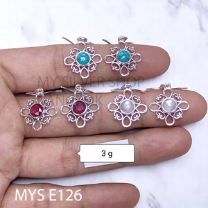 Boucles d'oreilles fines en argent sterling 925 avec rubis corindon cabochon MYS-E126, prêtes à être expédiées, en stock, faible MOQ, bijoux indiens pour femmes - Product Image 2