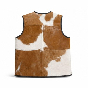 <b>Men's</b> Black <b>White</b> Genuine Leather <b>Vest</b> with Single Button Closure Casual Windproof Waterproof Breathable Outerwear - Product Image 4