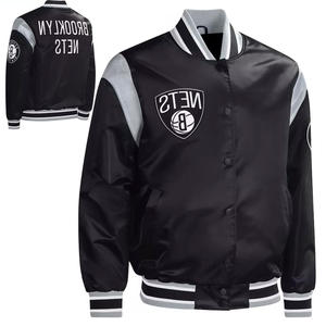 Veste universitaire personnalisée en satin noir/gris pour homme, avec logo script, style bomber, uniforme de baseball, vêtements de sport, vente en gros - Product Image 4