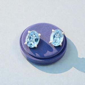 Genuine Swiss Blue Topaz Stud Earrings 925 Sterling <b>Silver</b> December Birthstone Jewelry Gift For Her Elegant - Product Image 6