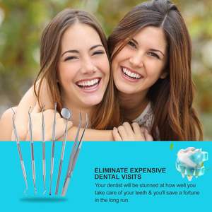 Kit d'hygiène dentaire manuel 6 pièces en acier inoxydable : grattoir, cure-dents, miroir, pince à épiler – Autoclavable et très résistant - Product Image 3