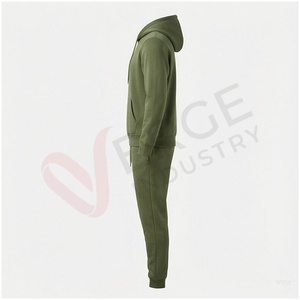 Conjunto Deportivo para Hombre, Color Verde Oliva, con Capucha, Manga Larga, Color Sólido, Casual, Transpirable, Corte Regular, para Otoño - Product Image 3