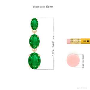 Elegant yellow gold emerald drop <b>earrings</b> featuring three graduated oval-cut emeralds in classic prong settings may birthstone - Product Image 2