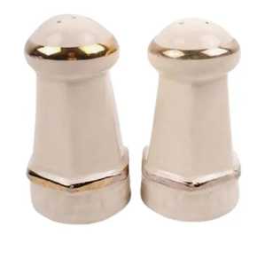 Skies Trader Classic Ceramic <b>Salt</b> and Pepper Shakers Set Ceramic Ivory White Cruet Gold Trim Restaurant Spice Dispenser - Product Image 1
