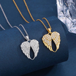 Collier pendentif en forme d'aile d'ange en or massif 14 carats avec diamant cultivé en laboratoire, design plume en argent sterling 925, collier pour femme, bijoux - Product Image 5