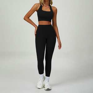 Ensemble de vêtements de fitness 3 pièces sans couture pour femmes, taille haute, respirant, en Spandex/Nylon, longueur intégrale, 220g, pour le yoga et le sport (vente en gros) - Product Image 5