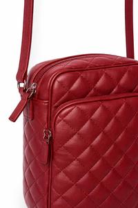 Red Quilted Genuine Leather Crossbody Bag with Zip Closure and <b>Adjustable</b> <b>Strap</b> for Women - Product Image 3