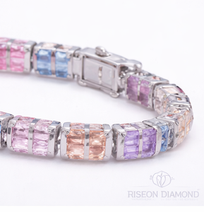 Multi color diamond tennis <b>bracelet</b> in 18K white gold princess cut lab grown diamonds vibrant spectrum contemporary luxury - Product Image 4
