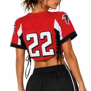 Camiseta Corta Estilo Y2K para Mujer, Diseño de Jersey de Fútbol Americano Rojo, Corte Recortado, Lazos Laterales, Manga Corta, Impresión de Número, OEM, ODM, Venta al Por Mayor, EE. UU. - Product Image 2