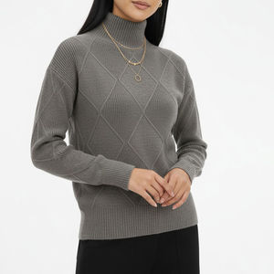 Suéter de Invierno de Primera Calidad con Logotipo Personalizado para Mujer, Estilo Vintage, Corte Regular, Cuello Alto, Manga Larga, Botones, Estampado Personalizado - Product Image 4