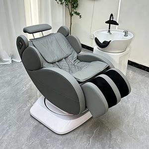 Fauteuil de lavage électrique rotatif pour salon, lit de massage en cuir PU gris foncé, mobilier de salon de coiffure - Product Image 5
