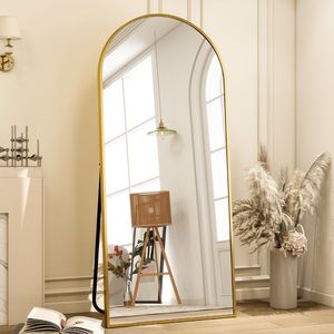 Miroir sur pied arqué pleine longueur 71"x26" avec cadre doré et verre incassable - Product Image 1