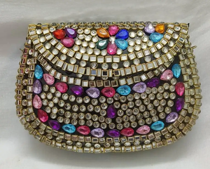 Hermoso Bolso de Mano Metálico con Mosaico Kundan para Bodas, con Bordado Intrincado de Cuentas de Piedra, Regalo para Mujeres y Niñas - Product Image 5
