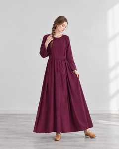 Vestido Maxi de Lino y Algodón para Mujer, Manga Corta, Corte Regular, Silueta Bohemia en A, con Cinturón, Ecológico, Moda Primavera-Otoño - Product Image 5
