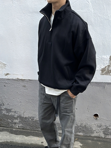 Sweat-shirt personnalisé 2026 avec logo, coupe oversize, épais, 1/4 zip, 100 % coton, col roulé uni à demi-zip - Product Image 6