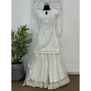 Designer Indian & Pakistani Clothing Embroidery and Sequins Work <b>Sharara</b> Top with Dupatta - Product Image 3