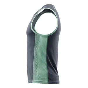 AMKOOR ENTERPRISES Débardeur de compression respirant pour homme - Gris ardoise et vert menthe en polyester/coton, gilet de sport en maille - Product Image 4