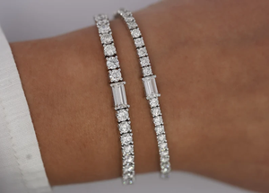 Pulsera de tenis de acero inoxidable chapada en rodio para mujer, con diamantes de talla brillante redonda y engaste en canal, joyería clásica para bodas - Product Image 3