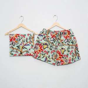 Conjunto de Pijama Corto de Algodón con Estampado Floral, Hecho a Mano, Informal, Ecológico, Ligero, Suave, Transpirable y de Secado Rápido para Mujer - Product Image 2