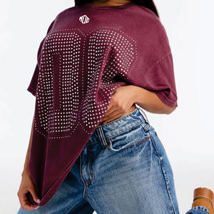 T-shirt tendance oversize en jersey de coton pour femme avec motif numérique en strass, streetwear à manches courtes, marque privée OEM, t-shirts pour homme - Product Image 4