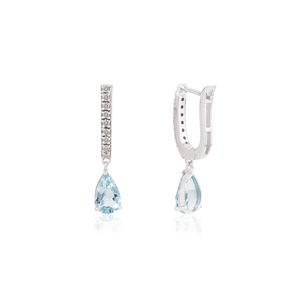 Hot Sale Best Quality Aquamarine & Diamond 14K Real White Gold Small Hoop Charm <b>Earrings</b> March Birthstone Customized Jewelry - Product Image 5