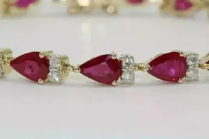 Tishya Diamond Women's 8.20 Ct Pear Cut Simulated Ruby Beautiful Tennis <b>Bracelet</b> Gold Plated - Product Image 3