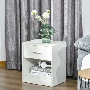 Comodino Moderno Bianco Effetto Legno con Cassetto e Ripiano Portaoggetti per Soggiorno e Camera da Letto - Product Image 2