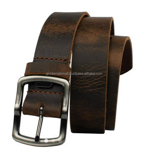 Cinturón informal de cuero de moda para hombre de grano completo, cinturón informal de cuero texturizado marrón hecho a mano para unisex con hebilla de plata antigua - Product Image 4